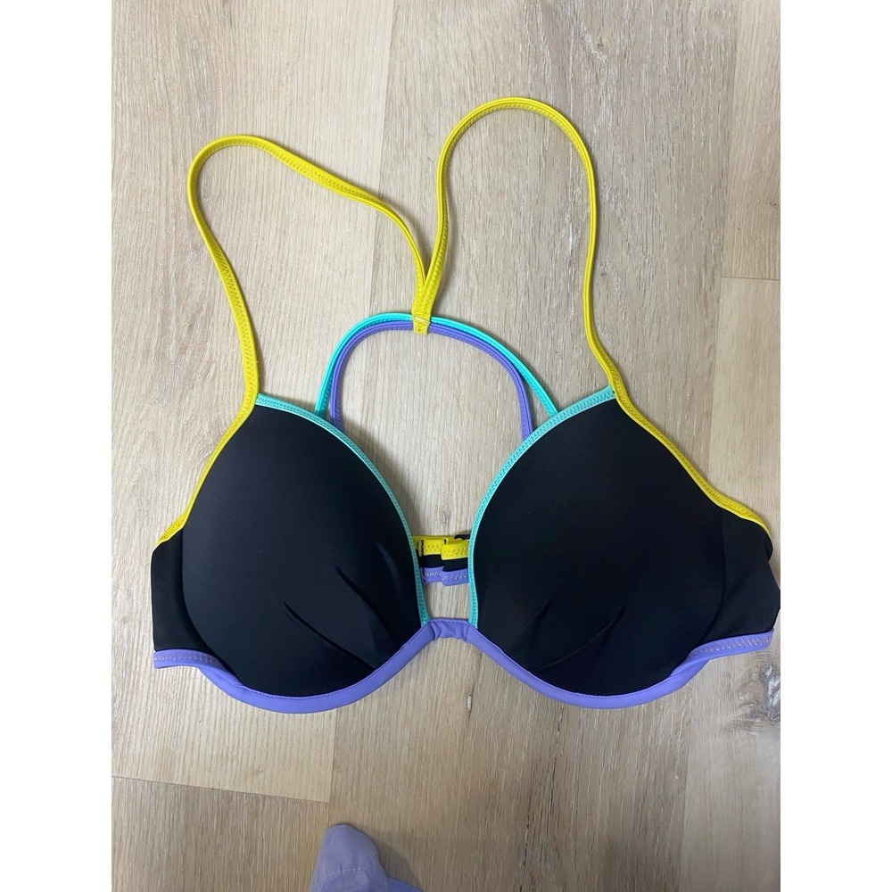 Victoria's Secret Bikini Top Size 34C Swim The Fabulous Push Up Black
